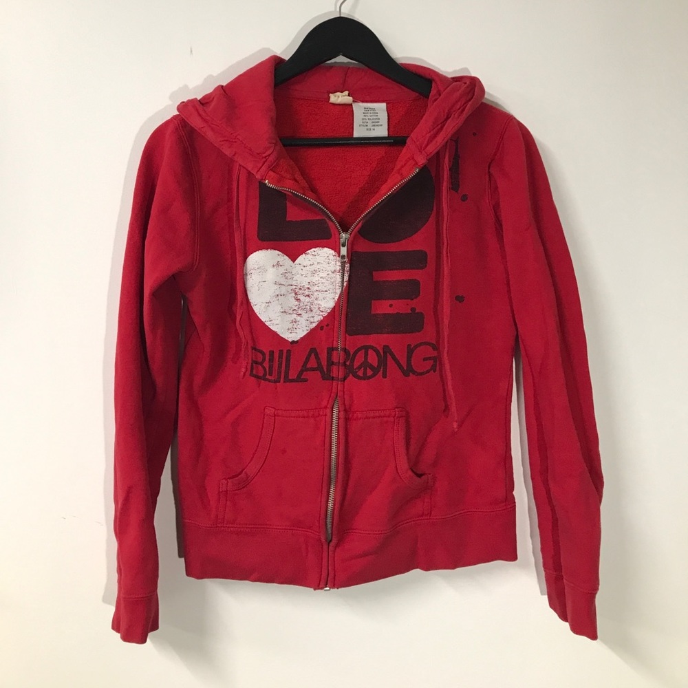 Red “Love” zip up Billabong hoodie